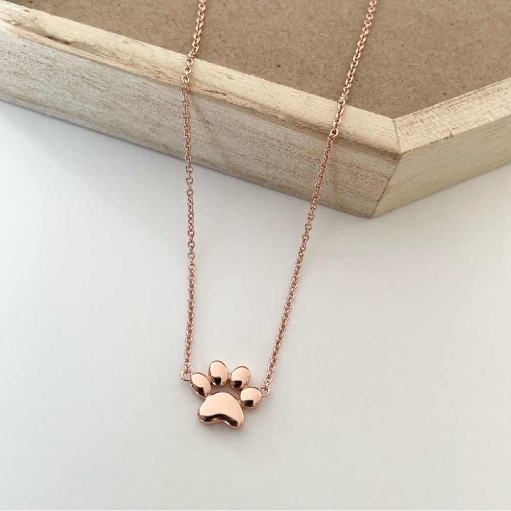 ✨925 sterling silver rose gold paw print necklace